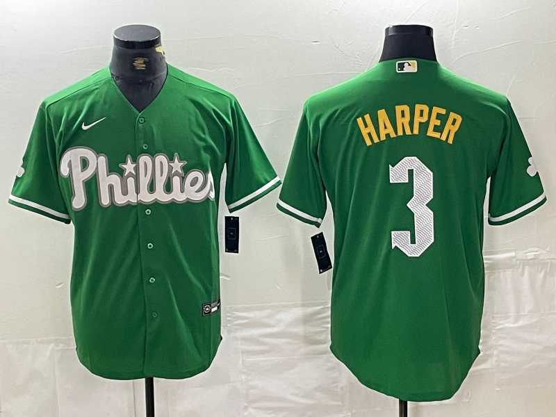 Mens Philadelphia Phillies #3 Bryce Harper Green 2024 City Connect Stitched Jersey->philadelphia phillies->MLB Jersey